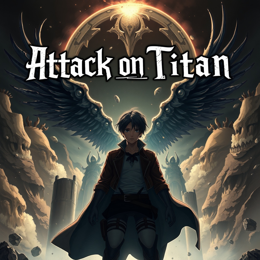 Attack on Titan anime cover art showing dark fantasy